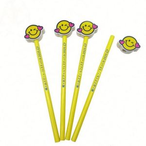 Ensemble de gommes détachables en forme de visage souriant et crayons HB personnalisés – Cadeau publicitaire promotionnel - Product Image 1