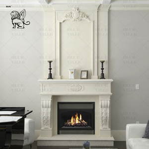 BLVE Decorative Villa Luxury Design Hand Carving <strong>Large</strong> Freestanding Double <strong>Mantel</strong> White Marble <strong>Fireplace</strong> - Product Image 2