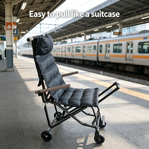 Silla de Ruedas Plegable con Ruedas Tipo Maleta y Barra de Arrastre, Apta para Cabina, Carga Máxima 150KG, para Discapacitados, Ancianos y Caminatas en Zonas Rurales - Product Image 1