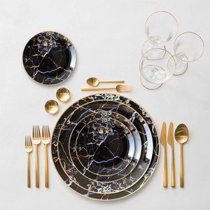 ชุดภาชนะอาหารจีนลายกระดูกตะวันตกจานเซรามิกหินอ่อนอุปกรณ์บนโต๊ะอาหารดีไซน์ไม่เหมือนใคร - Product Image 2