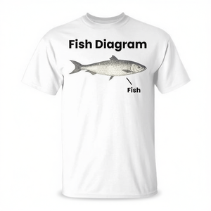 T-shirt con diagramma del pesce, divertente, sardonico, con battaglia di parole, maglietta con dichiarazione di idee - Product Image 2