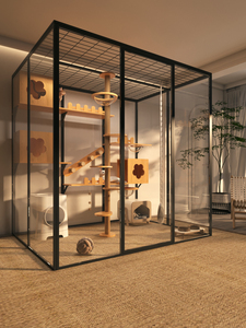 2026 Villa para Gatos de Lujo Personalizable, Grande, con Cristal Templado, Acero Inoxidable y Madera Sólida, Transpirable, para Sala de Estar - Product Image 6