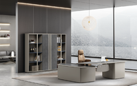 Bureau d'ordinateur en forme de L moderne en panneaux de bois, de haute technologie, pour PDG, dirigeant, cadre supérieur
