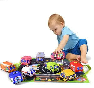 Ensemble de jouets de voiture souple pour enfants, avec tapis de jeu, pour bébés de 1 an, garçons et filles, avec 9 véhicules et un sac de rangement