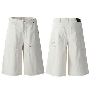 Pantalones Cortos Anchos Unisex 11KN Personalizados con Diseño Desestructurado - Culottes de Sarga de Algodón Lavado con Costuras Deshilachadas |   Shorts de Trabajo Vintage con Dobladillo Deshilachado - Product Image 3