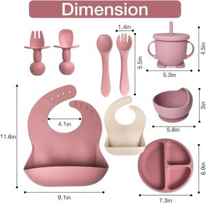 Juego de Plato y Tazón de Silicona para Bebé, Ecológico, Libre de BPA, Antiderrames, con Fuerte Succión, Babero de Alimentación - Product Image 5