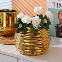 Pot bunga kantor keramik emas untuk anggrek Phalaenopsis elektroplating High-End pada tanaman hijau pot untuk berkebun pindah rumah