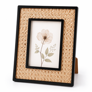 Rattan Photo <b>Frame</b> Decorative Woven Texture <b>Picture</b> <b>Frame</b> Black <b>Border</b> Tabletop Display <b>Frame</b> for Home Office Bedroom Decor - Product Image 3
