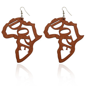Mode Creative Designer Boucles D'oreilles En Bois Magique <span class=keywords><strong>Afro</strong></span> Filles Symbole Creux Afrique Carte Pendentif Boucles D'oreilles - Product Image 4