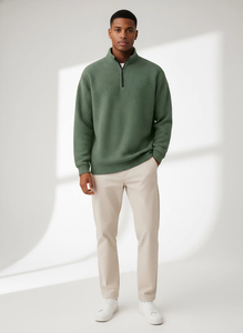 Unisex Waffle 1/4Zip Neck Pullover <strong>Jumper</strong> Pure Color Long Sleeve Zip <strong>Mock</strong> Neck Knitwear for <strong>Shirt</strong> Cropped 3D Embroidery Winter - Product Image 5