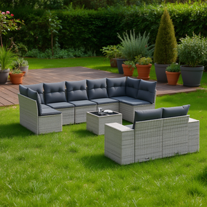Conjunto de Sofás de Jardín Grises de 6 Plazas, Muebles de Ratán para Exteriores Resistentes a la Intemperie, Diseño Contemporáneo - Product Image 2