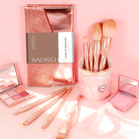 Ensemble de 8 pinceaux de maquillage en poils synthétiques or rose, pinceau plat pour les joues, style professionnel, kit de pinceaux cosmétiques