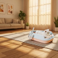 Bac à litière pour chats en plastique ouvert à bords surélevés, personnalisable avec logo, grande capacité et conception facile à nettoyer