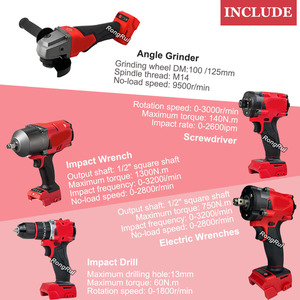 Set Perkakas Listrik Tanpa Kabel Lithium-Ion 5-in-1 Mwk - Bor Impak/Grinder Sudut/Kunci Torsi <span class=keywords><strong>Kit</strong></span> Perkakas Listrik Tanpa Sikat - Product Image 2