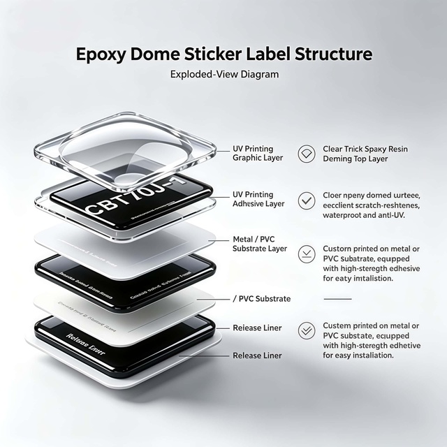 3D Epoxy Resin Badge Dome Emblem UV Printed Custom Logo Sticker Waterproof Scratch Resistant Glossy Automotive Use Electronics