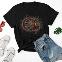 Transferts de voyage personnalisés en strass bling Hot Fix Design de motif en strass cristal pour t-shirt Transfert DTF