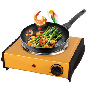 Plaque chauffante électrique à brûleur unique 1000W, température réglable, jaune, pour cuisson et ébullition - Product Image 1