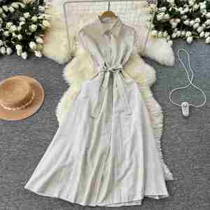 Vestido Midi Casual de Verano para Mujer, a Rayas, Tejido, Transpirable, Sostenible, Lavable, Antiestático, Corte A, Cintura Imperio, Sin Mangas, Ajustado - Product Image 2