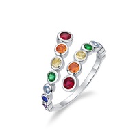 Bague minimaliste de luxe en zircon arc-en-ciel, argent S925 incrusté de pierres précieuses, bague pour l'index, sur mesure OEM