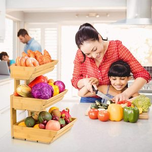 Cesta de bambú para fruta de 3 niveles, bandeja de exhibición para cocina, soporte de almacenamiento para aperitivos y verduras - Product Image 3