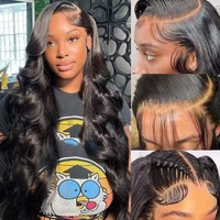 Perruques Lace Front en Cheveux Humains Vierges Bruts à Cuticules Alignées, 13x4, Ondulation Body Wave, Cheveux Indiens, pour Femmes Noires, avec Dentelle Transparente