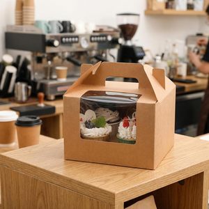 Cajas para cupcakes <span class=keywords><strong>de</strong></span> papel kraft con ventana, inserto y asa, tipo Gable, para regalos y dulces <span class=keywords><strong>de</strong></span> fiesta - Product Image 6