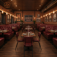 Ensemble de table carrée en bois et chaises en cuir personnalisées Ron Group pour restaurant, banquette à dossier haut capitonnée, mobilier commercial