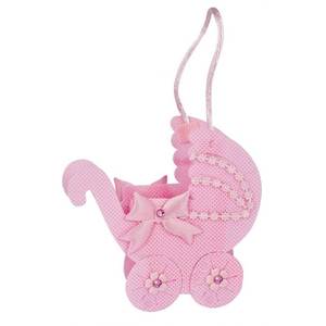 Textil Favor Pram en rosa para decoración de bebés y niños - Product Image 1