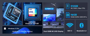 AK2 Plus Mini-PC Intel 12. Generation Alder Lake- N100 Mini-Tower-Computer Mini-Computer Windows 11 Unterstützung 4K HD - Product Image 3