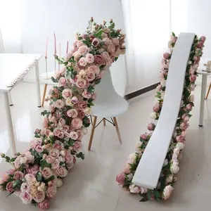 Großhandel hochwertige Seide Blume Tischläufer Blume Läufer Hochzeitstisch künstliche Blumen für Hochzeit