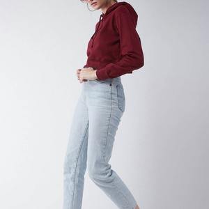 Femmes à la mode personnalisé haut court à capuche pull décontracté recadrée surdimensionné soie matériel léger tricoté sweat brodé hiver - Product Image 3