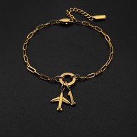 Bracelet chaîne trombone en acier inoxydable plaqué or 14 carats pour femme avec pendentif breloque avion numéro 1, bijoux Emanco