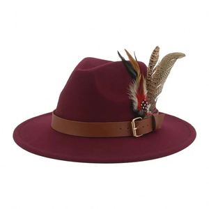 Chapeaux Fedora en feutre à large bord en laine, personnalisés avec logo imprimé ou brodé, pour la jazz et l'église, avec ceinture à plumes – Vente en gros, haute qualité, prix abordable - Product Image 4