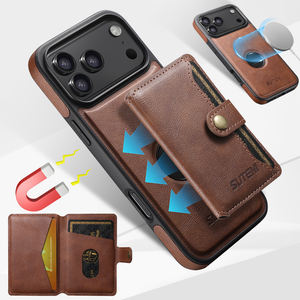 Chargement sans fil Faux <span class=keywords><strong>cuir</strong></span> Bouton magnétique Porte-cartes Stand Phone Case Smooth Surface 2-in-1 Wallet pour iPhone 17 ProMax 16 - Product Image 4