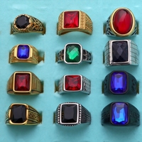 Bague en acier inoxydable plaqué or à la mode, incrustée de zircon, pour homme, avec pierre précieuse personnalisable, idéale pour un cadeau DIY ou à porter