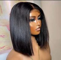 Perruque en Dentelle Frontale 13*4 et Closure 4*4 Bob Naturel Brésilien avec Bonnet en Dentelle HD, Style Droit, Extension de Cheveux Humains de Haute Qualité