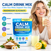 Mélange de Boissons au Magnésium Calm 12-en-1 Réducteur de Cortisol & Aide au Sommeil Glycinate de Magnésium Ashwagandha L-Théanine & Vitamines en Poudre