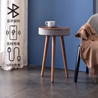 Haut-parleur Bluetooth en bois massif Smart Voice Music Multifonctionnel Chargement sans fil Table d'appoint Stockage pour Table basse de salon