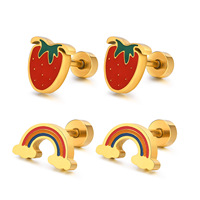 Doux acier inoxydable mignon arc-en-ciel fraise boucle d'oreille plaqué or créatif nuage forme boucle d'oreille pour les femmes tenue quotidienne