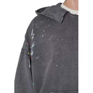 Sweat-shirt à capuche décontracté pour homme personnalisé, imprimé effet <span class=keywords><strong>peintre</strong></span> déchiré, en coton épais 100% lavé - Product Image 4