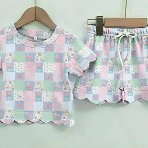 Shorts pour filles, tenue décontractée, imprimé floral, printemps-automne, en laine peignée, respirant, 95% coton, 5% élasthanne, bord festonné, nouveauté - Product Image 1