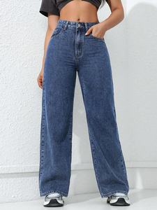 <span class=keywords><strong>Jeans</strong></span> da <span class=keywords><strong>Donna</strong></span> di Buona Qualità Casual a Gamba Larga Dritti Pantaloni in Denim a Vita Alta per Donne - Product Image 3
