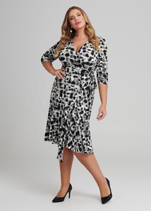Bastante Plus tamaño vestido de las mujeres vestidos lazos en la cintura lado 3/4 mangas casuales de mujer vestido - Product Image 2