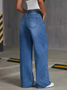 <span class=keywords><strong>Pantalon</strong></span> en jean respirant de haute qualité pour <span class=keywords><strong>femme</strong></span>, coupe large, taille mi-haute, design simple, délavage clair, tissé uni, hiver automne printemps - Product Image 4
