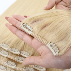 <span class=keywords><strong>Extensiones</strong></span> de Cabello Humano con Clip, Color Rubio Platino, Lisas, Suaves, con Puntas Gruesas, Juego Completo - Product Image 5