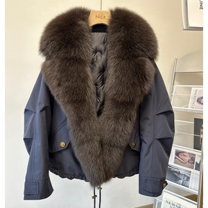 Col en fourrure de <span class=keywords><strong>canard</strong></span> blanc d'hiver pour femmes bouton unique plumes duveteuses coupe-vent et doudoune chaude - Product Image 3