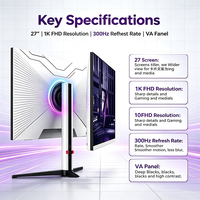 Moniteur sans cadre 24'' 27 pouces 300Hz pour postes de travail de centre d'appels, FHD 1080p 1ms RGB, écran de bureau, configuration VESA double écran pour bureau