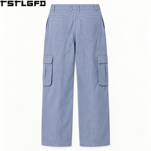 Pantalones Cargo Personalizados para Hombre, Azul Polvoriento, Sarga de Algodón, Pierna Ancha, Holgados, con Bolsillos con Solapa, Ropa de Trabajo, Estilo Urbano Y2K, Venta al por Mayor a Granel - Product Image 5