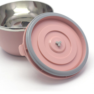 Boîte à lunch isotherme en acier inoxydable scellée avec poignée, ronde rose, double couche, pour étudiants, nouilles instantanées - Product Image 4