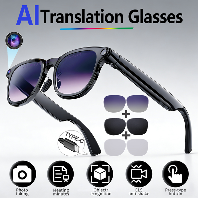 AI Smart Glasses with 8MP Camera Real-time Translation Speech & Image Recognition Multifunctional Video Universal Compatibility